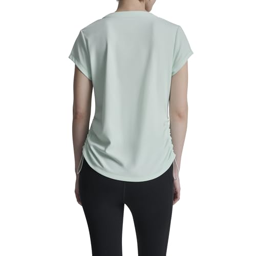 Image of DKNY Women's Short Sleeve V-Neck Tech Ruched Side Seam Active T-Shirt