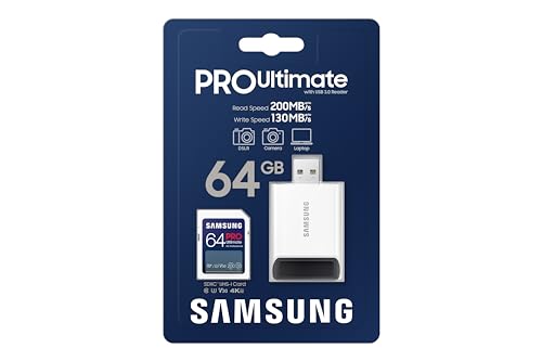Image of SAMSUNG PRO Ultimate Memory Card Full Size + Reader, 64GB SDXC, Up to 200 MB /s, 4K UHD, UHS-I, C10, U3, V30, A2 for DSLR, Mirrorless Cameras, PCs, MB-SY64SB /AM