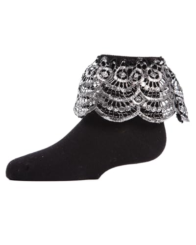 Image of MeMoi Metallic Scalloped Cotton Blend Anklet Socks