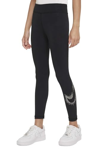 Nike Girls Sportswear Essential Mid-Rise Leggings (Medium) Black/Metallic Gold