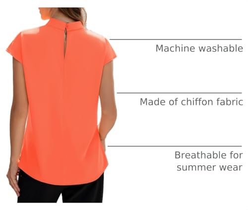 Image of Funlingo Womens Summer Tops Mock Neck Short Cap Sleeve Blouses Business Casual Work Chiffon Shirts Front Pleated Tunic Top