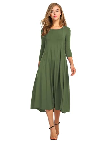 Image of HOTOUCH Women's 3 /4 Sleeve A-line and Flare Midi Long Dress