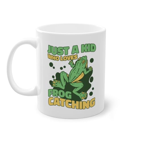 Just A Kid Who Loves Frog Catching Laubfrosch Froschzüchter Kaffeetasse | Kröte Kaulquappe Frosch Fänger Tasse Weiß (04219B)