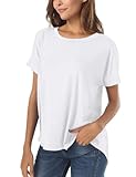 Herou Summer High Low Loose T Shirt for Women Basic Cotton Short Sleeve Lightweight Tops White M