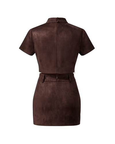 JW PEI Women's Grace Faux Suede Crop Top and Mini Skirt Set2
