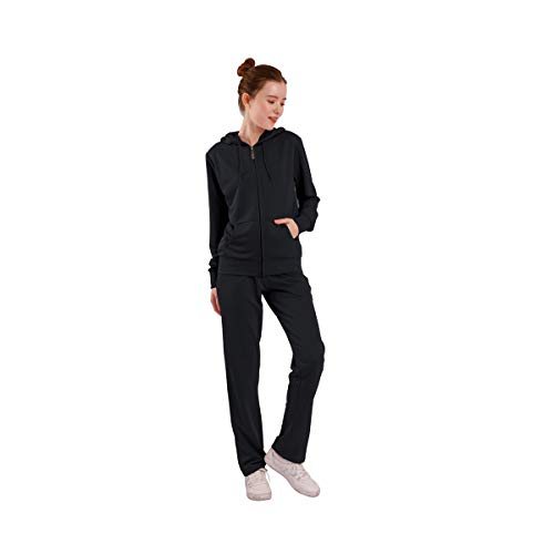 Jogging Tracksuit for Women Sets Outfit Active Solid Warm Up 2 Pieces Zipper Hoodie and Pants Sweatsuit (Black-ljs300, X-Large)