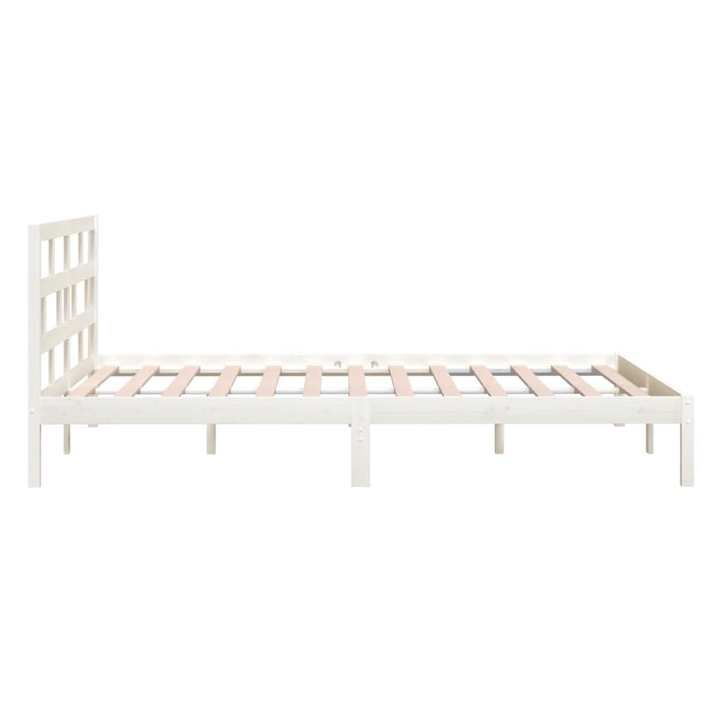 lite drewno sosnowe z zagłówkiem klasyczny biały 160x200 cm | Rama łóżka 160x200 biała lite drewno sosnowe z zagłówkiem listwy nośne