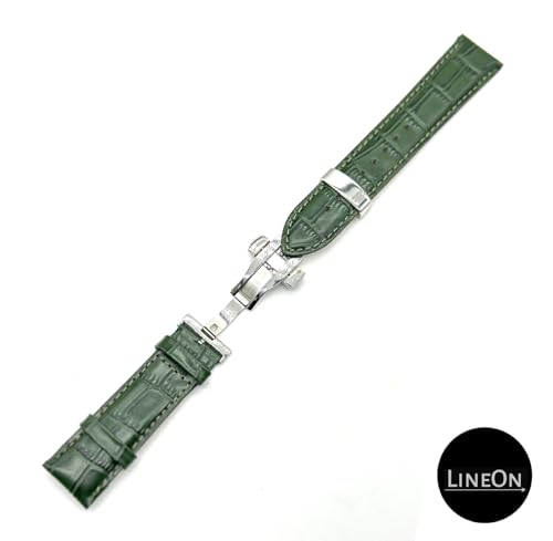 Image of Lineon 22mm Half Padded Leather Mens Watch Strap with Silver ButterFly Lock For Branded Watches Tool and Pins Include