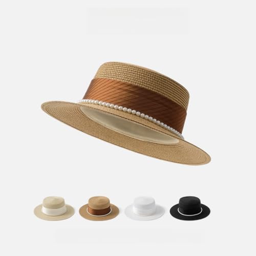Sombreros de paja para mujer con ala ancha y copa plana miniatura 6