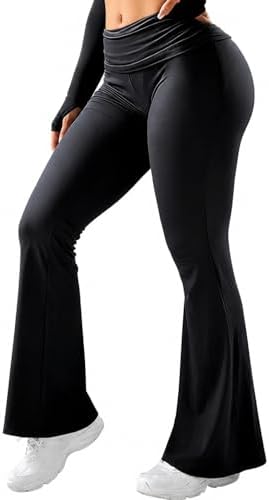 Avanova Women Fold Over Leggings Flare Yoga Pants Tummy Control P...