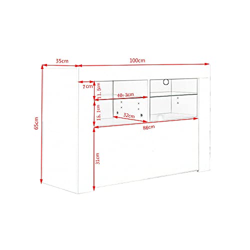 Panana 100cm Modern TV Unit Led Lights Cabinet Stand Matt & High Gloss White Entertainment Center for Living Room - Image 6