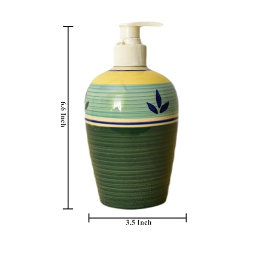 Image of Ceramic Liquid Soap Dispenser, 450 ml, Racing Green | Refillable Pump Bottle for Hand Wash, Lotion, Shampoo & Kitchen Use, 2 Pieces