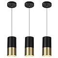 PINDODO Black and Gold Pendant Light 3 Pack - Small Pendant Lights Kitchen Island with GU10 Bulbs, Minimalist Hanging Light for Dining Room Bedroom Bar, 5W 4000K