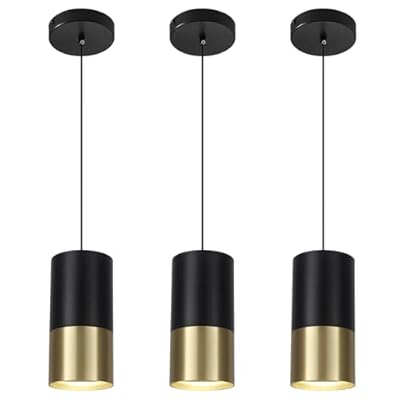 PINDODO Black and Gold Pendant Light 3 Pack - Small Pendant Lights Kitchen Island with GU10 Bulbs, Minimalist Hanging Light for Dining Room Bedroom Bar, 5W 4000K