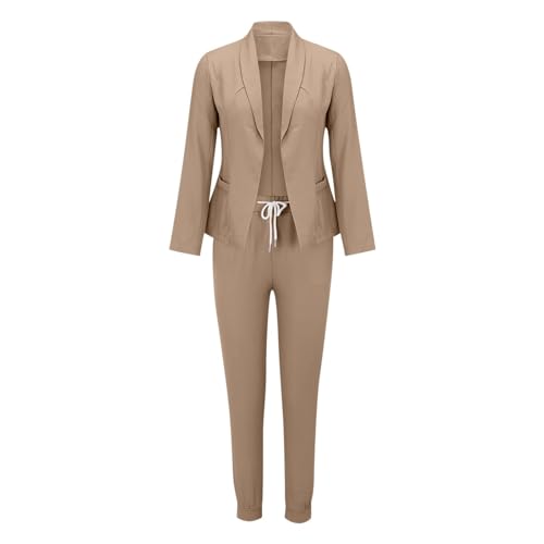 SACFOF Womens 2 Piece Outfits Business Casual Dressy Blazer Sets Open Front Lapel Blazer with Pants Office Work Suit Set3