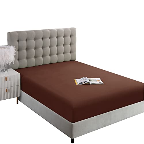 Image of Ghooss Deep Pocket Fitted Sheet,Brown Full Fitted Sheet Only,Hotel Luxury 1500 Bedding - Wrinkle, Fade and Stain Resistant-1 Pack,Brown,Full