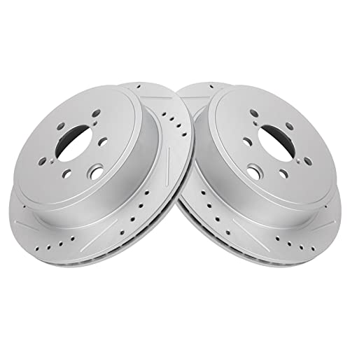 Image of TRQ Performance Rear Brake Pad and Rotor Set Ceramic Coated Drilled Slotted Rotors Compatible with 2010-2014 Subaru Legacy