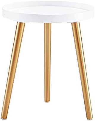 APICIZON Side Table with Golden Legs, Modern Coffee White Tray End Table for Bedroom, Living room, Bedside Table Nightstand for Small Space, 38 x 45 cm