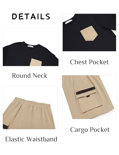 Image of Arshiner Boys' 2-Piece Cotton Outfit Short Sleeve Crewneck T-Shirt & Cargo Shorts Set Summer Casual Clothes for Kids 5-13