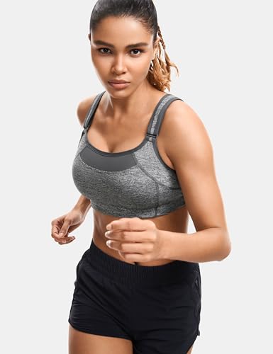 Image of SYROKAN Front Adjustable Sports Bras for Women High Impact | Front Velcro Straps, Wirefree, Double layer Cups, U Back, No Bounce, Running Bra