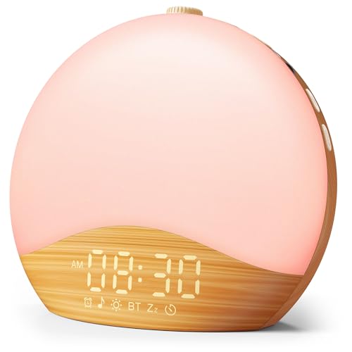 ecozy Wood Grain Sunrise Alarm Clock, White Noise Sound