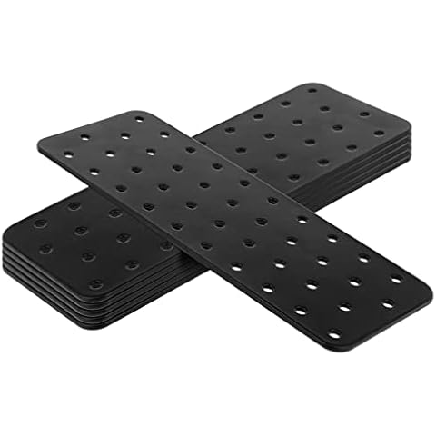 6 Packs Black Tie Plate Bracket Length 8¼", Width 3⅛" Steel Joint Thickness 1.9mm, Flat Mending Repair Plate Corner Brace for Wood Shelves, Furniture, Cabinet Cover
