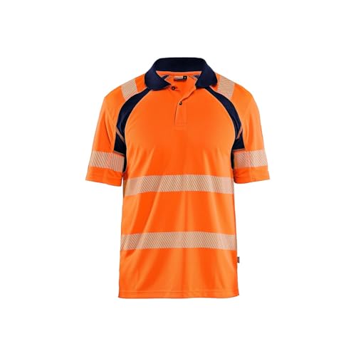 Polo de trabajo de alta visibilidad Blaklader 3595 naranja y marino en talla gran 4XL