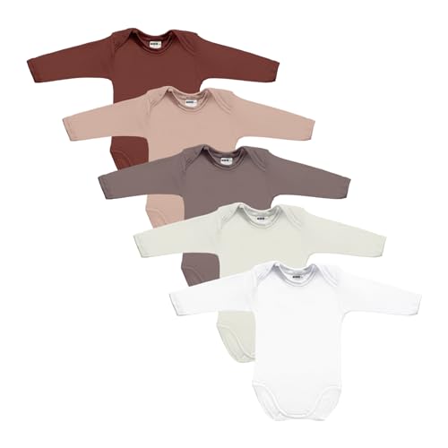 MEA BABY Unisex Baby Langarm Body aus 100% Baumwolle im 5er Pack, Baby Body mit Aufdruck für Mädchen und Jungen (98, Mädchen 3)