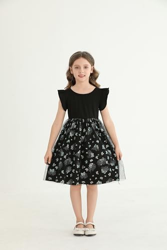 Girls Tutu Dress Ruffled Sleeves Fluffy Summer Dresses Shiny Tulle Skirt Birthday Party Sundress with Backless Bow4