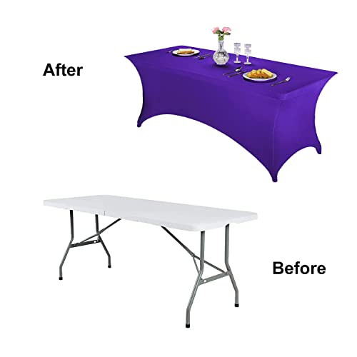 Image of FORLIFE 2Pack Spandex Table Covers,Fitted Tablecloth for Rectangular Tables, Stretch Patio Table Covers, Universal Spandex Table Cover for Wedding, Banquet, Party (8ft, Purple)