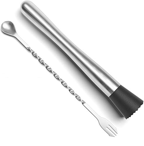 YFOX professioneller Getränkemixer,Mixer-Stößel aus Edelstahl,Rührlöffel,Mixer-Toolkit zum Debuggen köstlicher Cocktails,Getränke und Säfte,Länge 9,8 Zoll,2 Stück Cover