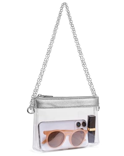 Unilily Clear Bag for Stadium Events Stadium Approved Small Clear Purse for Women Crossbody Bag for Concerts & Sports (Silver)