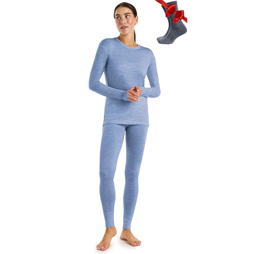 Merino.tech Merino Wool Base Layer Women Set - Midweight, Heavyweight Merino Wool Thermal Underwear For Women Top, Bottom