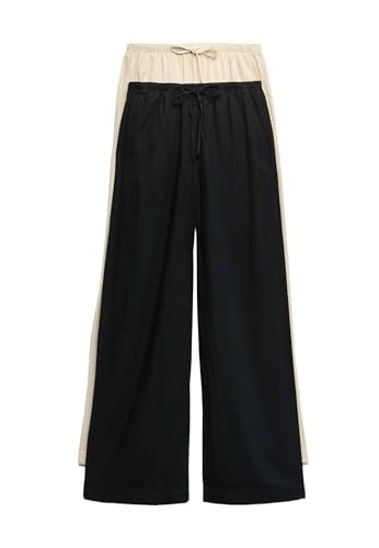 Pantalon jambes larges femme lin mélangé taille élastique cordon lot de 2