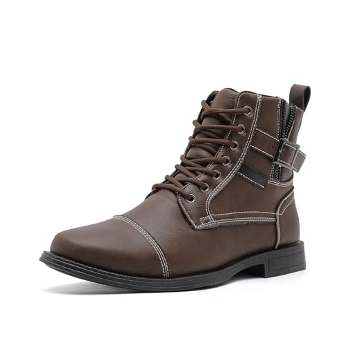 Image of AMAPO Men Oxford Boots, Buckle Dress Boot, Casual Men Boots Lace-Up Side Zipper