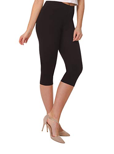BeComfy Damen Leggings 3/4 Capri aus Baumwolle Viele Größen&Farben Blickdichte Leggins Rot Schwarz Graphit Grau Weiß Blau Rosa Beige (52, Schwarz) Cover