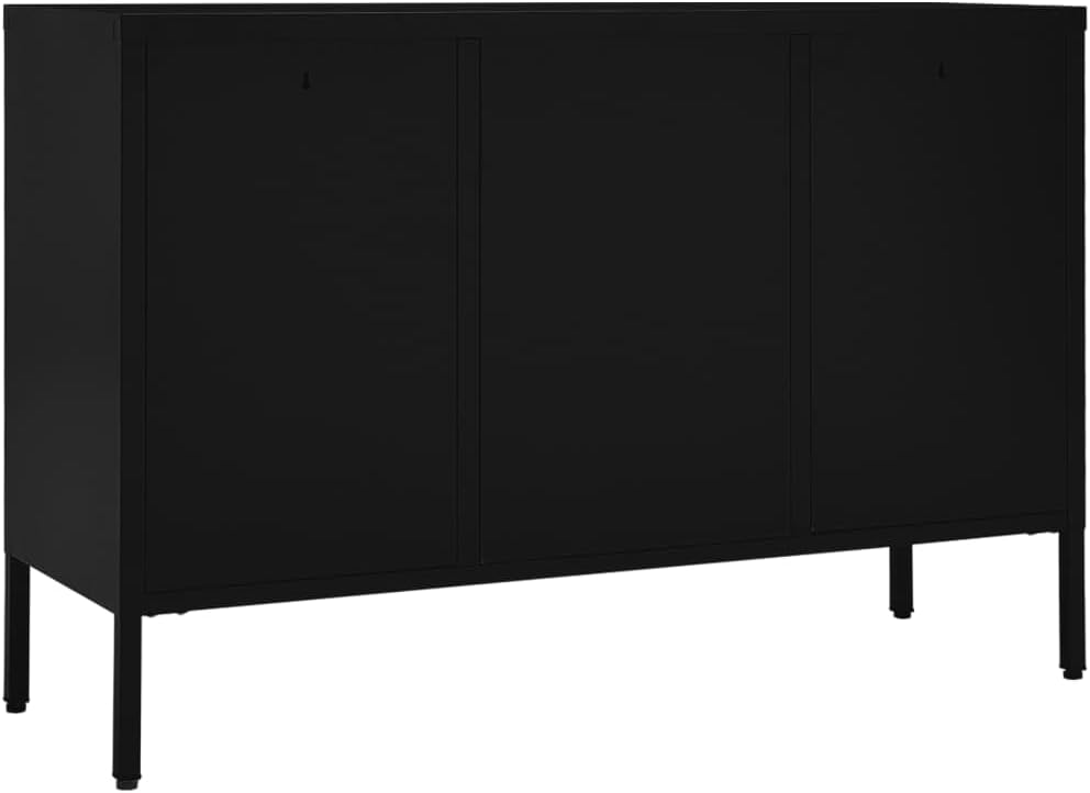 Black Steel Sideboard with Tempered Glass Doors and Adjustable Shelves, Wall-Mounted Storage Cabinet for Living Room, Durable Metal Frame, Matte Finish, 2 Shelves