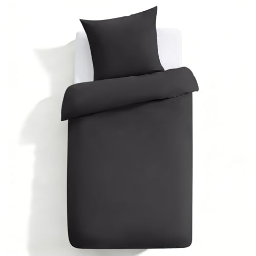 CELESTA Bettwäsche Set 2-TLG. 135x200cm Anthrazit - 100% Baumwolle 1 Bettbezüge 135x200 cm + 1 Kissenbezug 80x80 cm, ÖKO-TEX Bettwäsche-Sets mit R