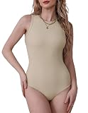 Ekouaer Plus Size Bodysuit for Women Round Neck Sleeveless Bodysuit Tank Tops Nude XXL