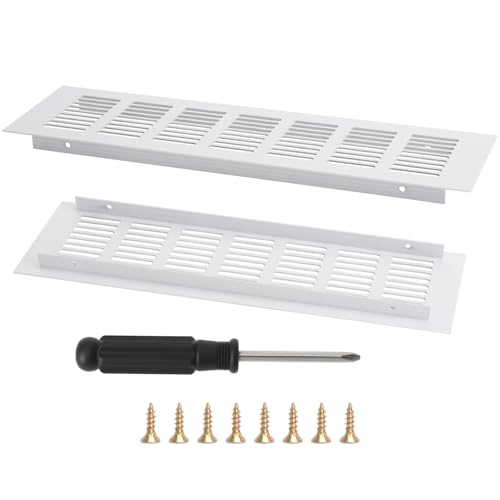 XRVRILE 2 Piezas Rejilla de Ventilación Blanca 80×300 mm para Puertas y Muebles, Rejilla de Aireación de Aluminio con 8 Tornillos y 1 Destornillador, Cocina Baño Armarios