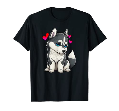 Pomsky Valentinstag, Husky und Zwergspitz, Welpe mit Herzen T-Shirt