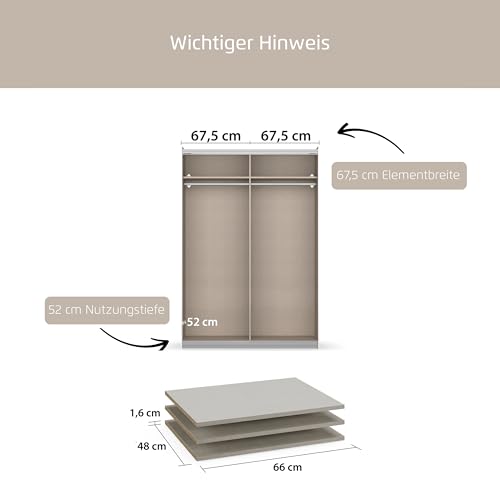 Rauch Möbel ZUBEHÖR, Einlegeböden, 3er-Set, für Schwebetürenschränke von Rauch mit Einer Elementbreite von 67,5 cm und Einer Schranktiefe von 62 cm, Farbe Texline Leinenoptik, Maße 66x1,6x48cm