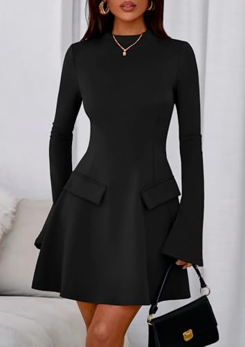 PRETTYGARDEN Women's Long Sleeve Mini Dress 2025 Fall Bodycon Mock Neck Elegant Business Work Party Short Dresses2