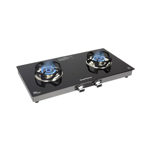 Image of Everflame Atlas 2 Burner Gas Stove | 6mm Toughened Glass Top | Euro-Coated Pan Support | LPG Ready & PNG Convertible | Manual Ignition | 2 Years Warranty + Doorstep Service