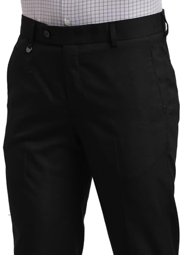 Image of Turtle Men Cotton Viscose Ultra Slim Fit Dobby Print Black Formal Trouser