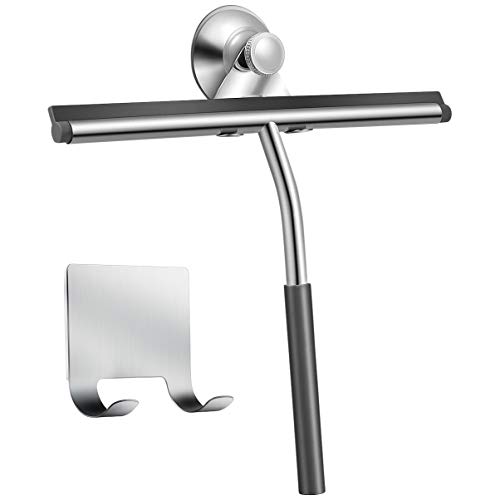 TOPBATHY Shower Squeegee Stainless Steel Silicone Squeegee Bathroom Scraper Household Squeegee with Hooks