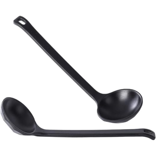 HiyyFloy Japanische Löffel Aus Schwarzem Melamin Langem Griff Für Ramen, Suppe, Essen Im Hot Pot, Mixen, Rühren, 2 Stück