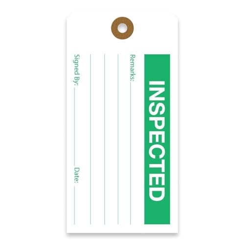 Tags 4 Less Production Quality Control Hang Tags – Equipment Preventative Maintenance Labels, for Easy Record-Keeping for Inventory Status (Inspected, Pack of 100)