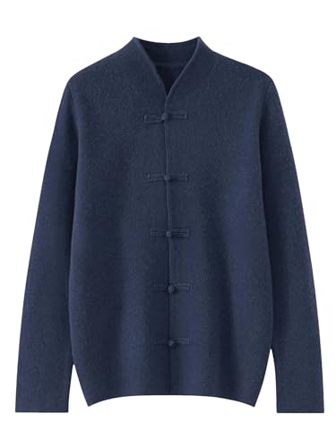 Men Soft Warm Long Sleeve Mock Neck Sweater Chinese Style Buttons Cardigan Solid Merino Wool Knitwear