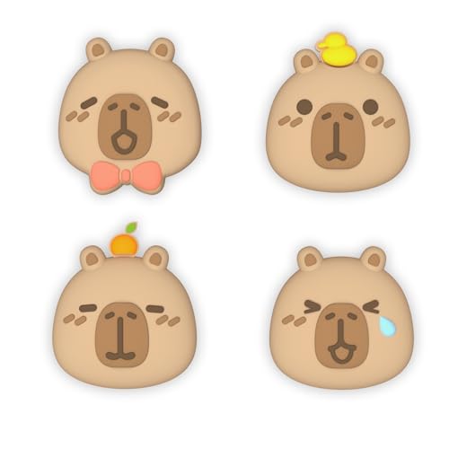 Image of PlayVital Thumb Grips for Nintendo Switch 2 | Kawaii Silicone Joystick Caps (4-Pack) - Cute Accessories Animal Design Thumbstick Covers for Joycon 2 - Capybara Moods